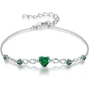 Infinity Heart 5 Birthstone Adjustable Bracelet - Sterling Silver 05 May